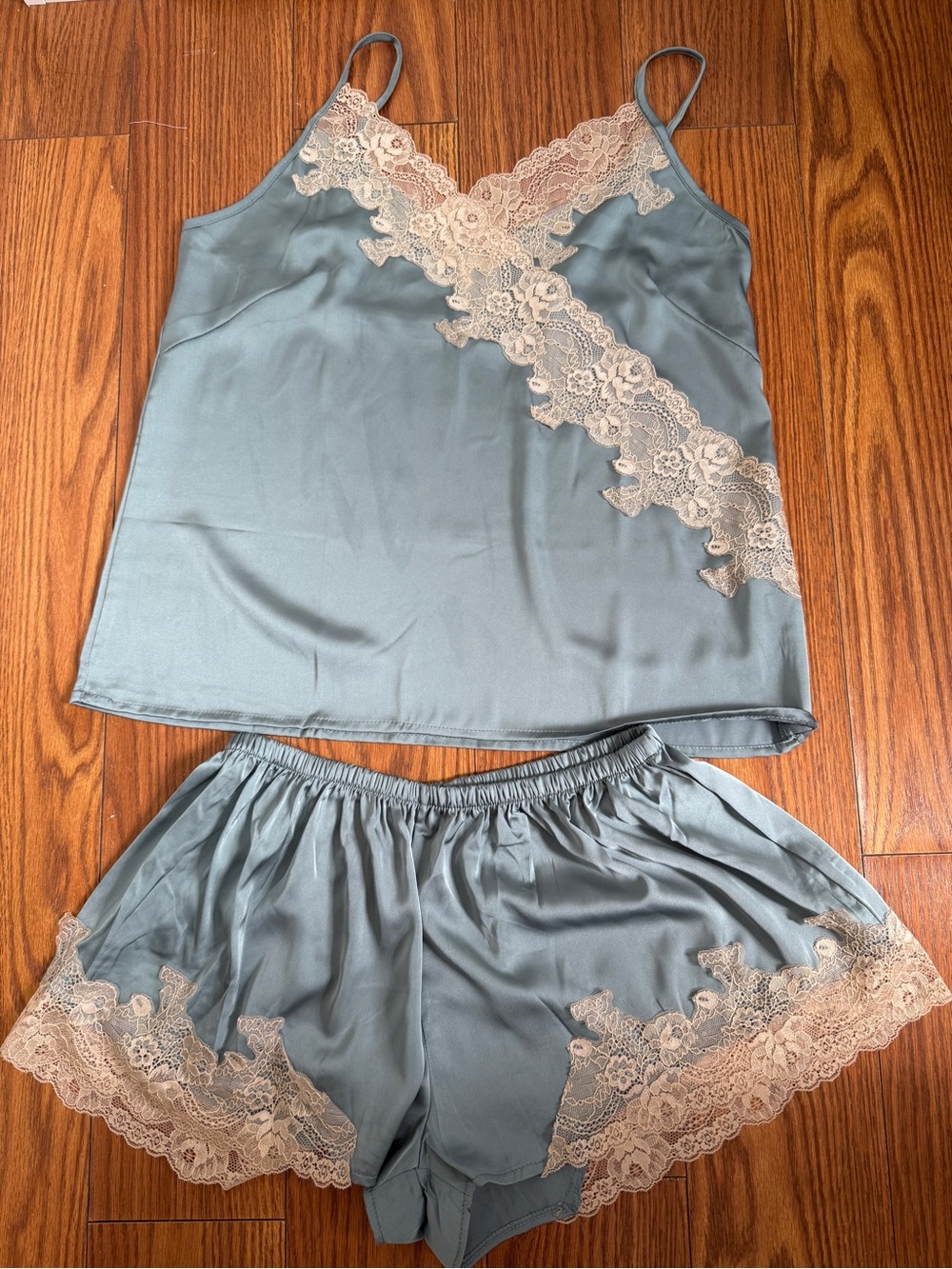 Women’s 100% Silk Satin Lace Camisole & Shorts Pajama Set